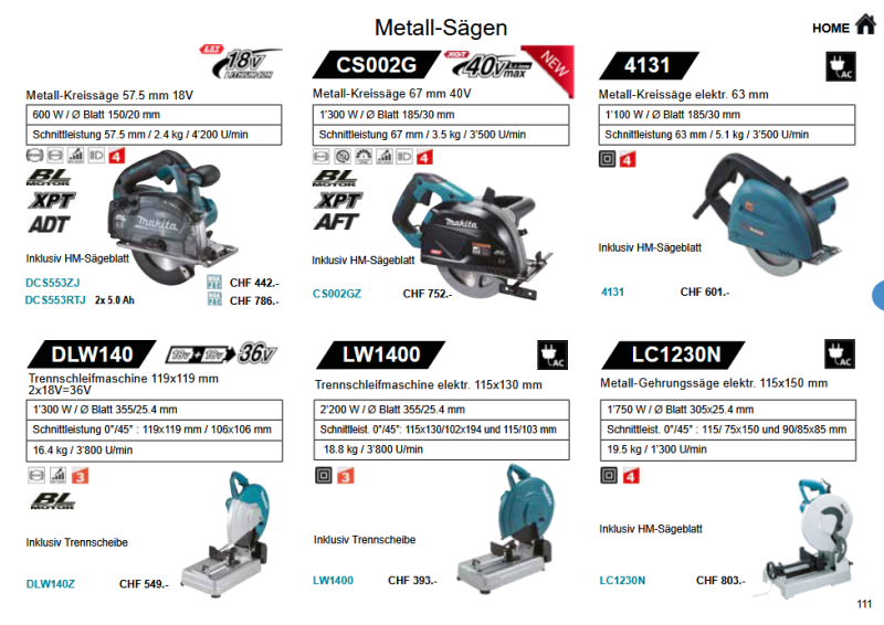 33. Makita Metall-Kreissägen und Bandsägen